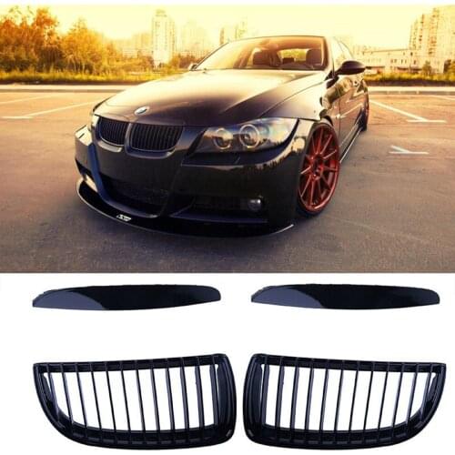 Glossy Matte Black Car Front Bumper Kidney Grill Single Slat Grilles for BMW 3-Series E90 2005-2008