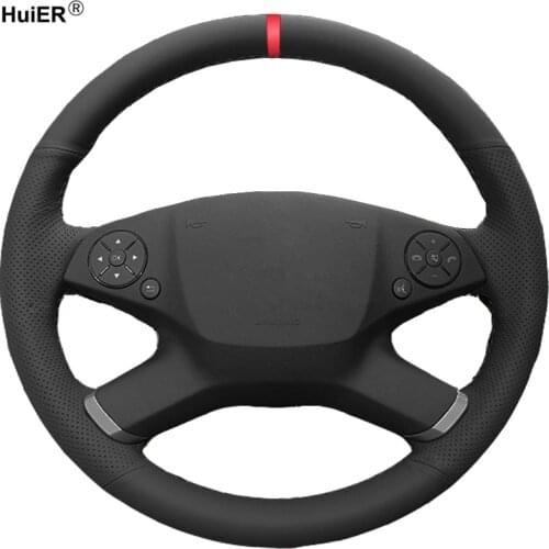 HuiER Hand Sew Car Steering Wheel Cover Red Marker For Mercedes Benz E300L 2010-2012 2013 E-Class W212 E 200 260 300 2009-2013