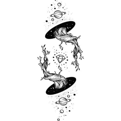 Cosmic Four-dimensional Space Tree Temporary Tattoo Stickers Diamond Fake Tattoos Waterproof Tatoos Arm Large Size for Women Men