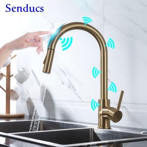 Kitchen Faucet Smart Touch Control Kitchen Faucets Smooth Pull Out Kitchen Mixer Tap Stainless Steel Sensor Touch Kitchen Faucet