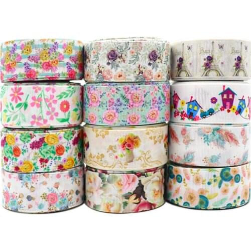 10 Yards 1" 25MM Flowers Printed Grosgrain Ribbons For Hair Bows DIY Handmade Materials Y202012122105