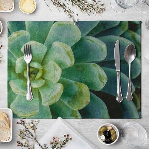 Fashion Print Rectangle Cotton Linen Western Style Table Pad Cut Mats Placemat for Dinner Table 40x30cm Cactus Kitchen