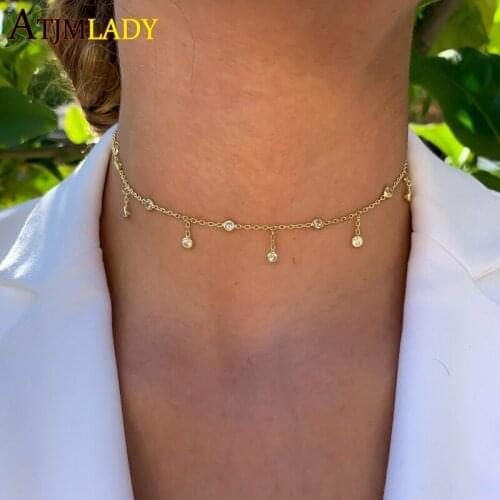 New 100% 925 sterling silver With Cubic Zirconia charm tear drop choker tassel chain elegant wedding gift women jewelry