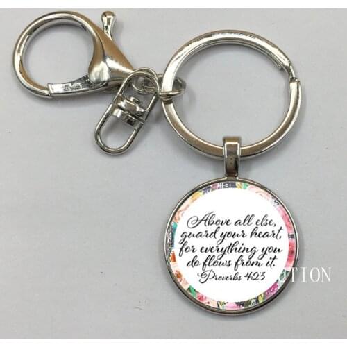 NEW Proverbs 4 23 Bible Verse Above all else Guard your Heart for Everything you do Flows from it Keychain Glass Charm Gifts