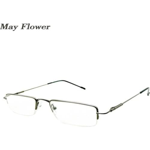 May Flower Ultra-light Alloy Reading Glasses Square Metal Ultra-fine Presbyopic Eyewear Half Frame Glasses Men Vintage Eyeglass