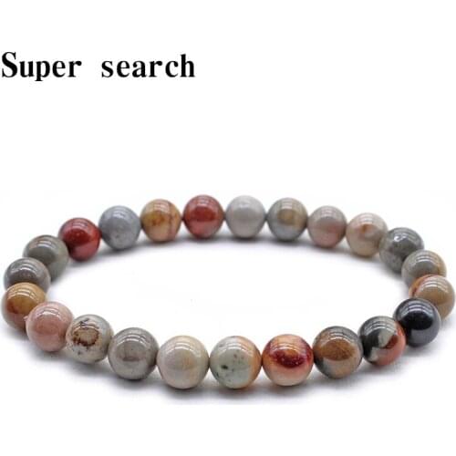 Wholesale men and women Jewelry 6/8/10/12mm High Quality Grey red Veined Stone Round beads Bracelets Lucky Bracelets For Men