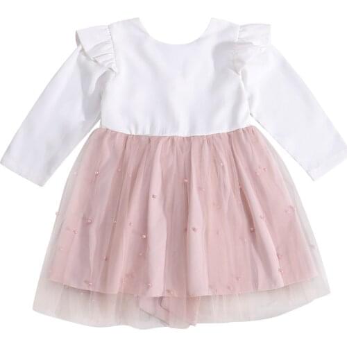 Princess Dress 2021 New Toddler Kids Baby Girl Long Sleeve Back Bow Pearl Tutu Holiday Party Dresses Clothes