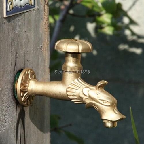 Luxury Wall Mounted 1/2 Inch Brass Animal Garden Artistic Dragon Bib Tap X5681A