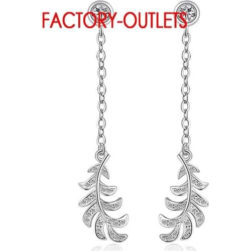 Big Discount Novel Design Feather Shape Bridal Earrings 925 Sterling Silver Drop Earrings Fashion Jewelry For Women Hot Sale