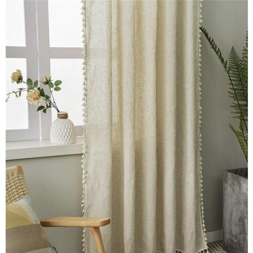 Curtains for Living Room Bedroom Cotton And Linen Curtain Half Blackout Modern Simple Tassel Lace Finished Window Curtain
