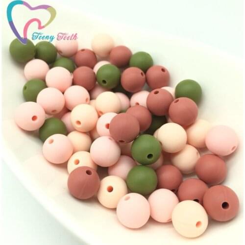 Teeny Teeth Army Green Maroon Silicone Beads 100 PCS Food Grade Nursing Round 12-15 MM Chew Beads Eco-Friendly Silicone Beads