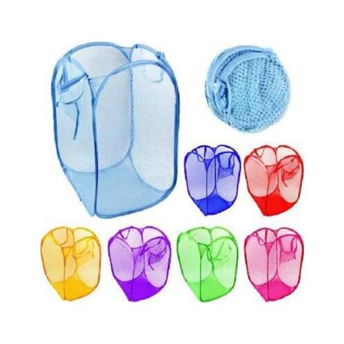 Random Color!! Nylon Mesh Fabric Laundry Basket Storage Basket For Toy Washing Basket Dirty Clothes Sundries Basket Box Foldable