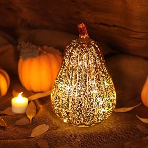 Glass Pumpkin Light LED Glowing Delicate Halloween Decorative Lamp Party Supplies for Thanksgiving Halloween Fall Decorations
