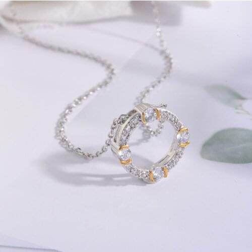 TGNEL S925 Sterling Silver Necklace Pendants Silver Classic CZ Stone Circle Long Sweater Chain Fine Jewelry for Girl Engagement