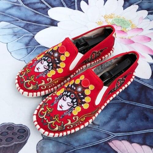 Red Fashion Embroidered Loafers Casual Shoes Women Comfortable Slip On Women Canvas Loafers Embroidery Flats Women Espadrilles