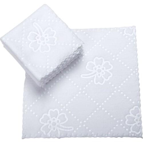 Ultrasonic Cut Edge Lace Square White Napkin Wmbossed Fiber Wipes Handkerchief Disposable Supplies for Hotel Restaurant