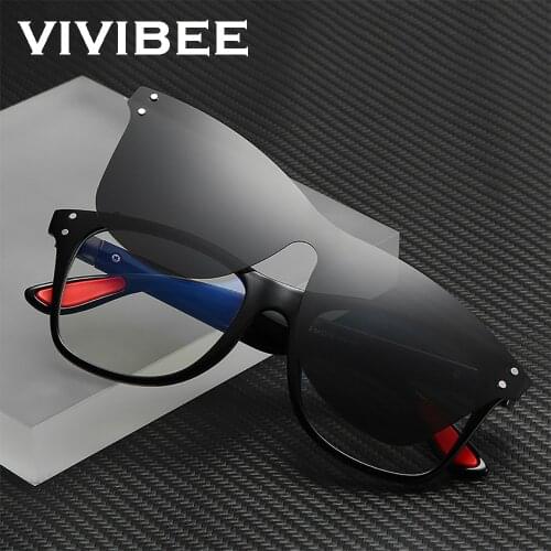 VIVIBEE 2020 Trending Magnetic Clip on Sunglasses Men Polarized Lens Square Anti Blue Light Block Sun Glasses Women Eye Frame