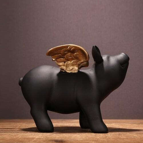 FUNNY PIGLET MINIATURE MONEY BOX DECORATIVE RESIN ANGEL PIGGY BANK GIFT CRAFT ORNAMENT ACCESSORIES FOR HOME, BAR AND CAFE DECOR