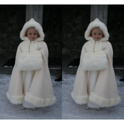 Winter Warm Flower Girls Faux Fur Girl Wrap White Ivory Fur Shawl Cloaks Jacket Boleros Shrug Wedding Dresses Little Children