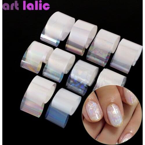 10 Rolls / Box Holographic Nail Foil Set 2.5*100cm Gradient Transparent AB Color Transfer Sticker Manicure Nail Art Decals