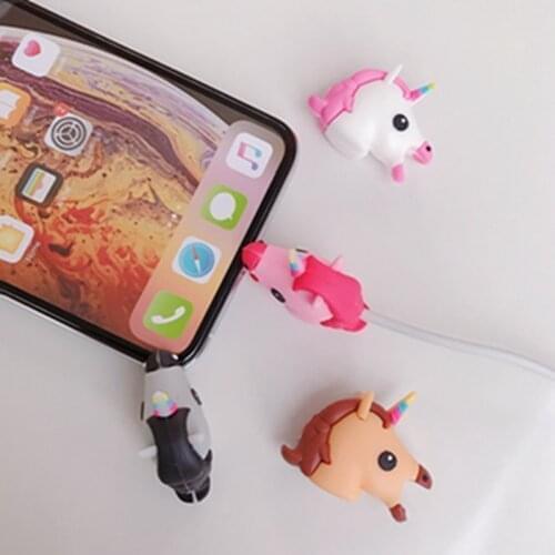100Pcs Silicone Cute Unicorn Phone Charger Cable Protector Cord Data Line Cover Decorate Smartphone Wire Accessories