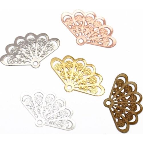 20pcs 14x23mm Vintage Style Copper Fan Shape Filigree Hollow Charms Jewelry Findins DIY Jewelry Components Findings