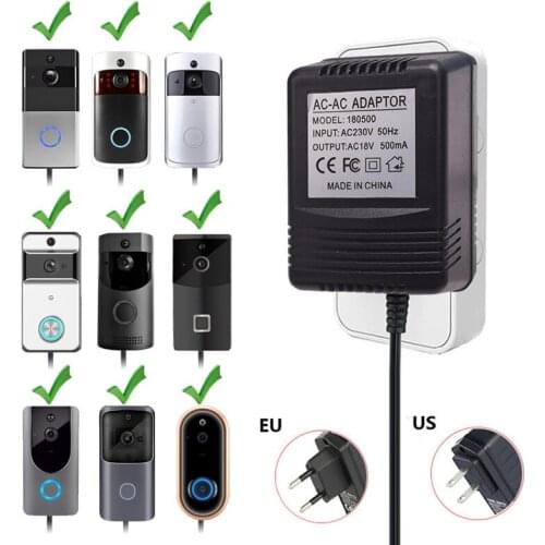 Power Adapter US UK EU Plug 18V AC Transformer Charger Video Intercom Ring 110V-240V For Tuya WiFi Wireless Video Doorbell