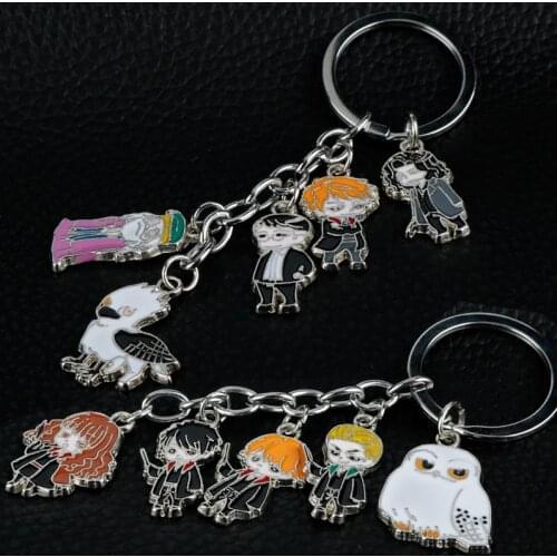 Cartoon Figure Pendant Keychain Movie Magic School Theme Dangle Key Chain Jewelry Enamel Matel Gifts Trinket for Friends