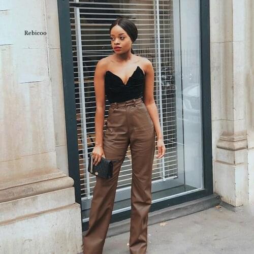 Faux Pu Leather Wide Leg Pants High Waist Fall Women Clothing Fashion Trousers Solid Loose Street Style Long Pants