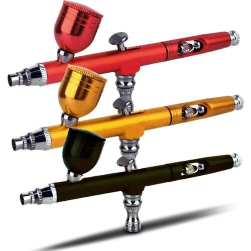Dual Action Airbrush Spray Gun Kit For Makeup Nail Art Design Tattoo Cake Decorating DIY Nail Art 0.3mm 7cc Cup Yellow Black Red