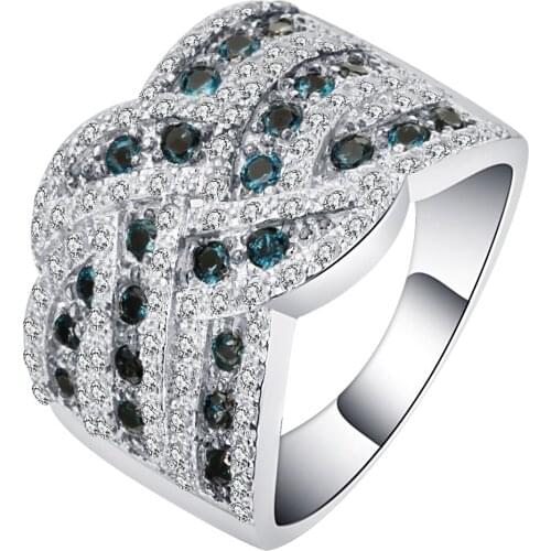 Hainon Hot Fashion Luxury Vintage Silver Color Blue Zircon Crossed Rings For Women Wedding Engagement Jewelry bijou bague