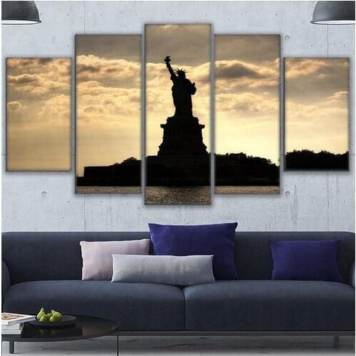 Canvas Paintings Wall Art Frames Pictures Room Home Decor 5 Pieces Statue Of Liberty Poster Modular Sunset Lady Liberty Pictures