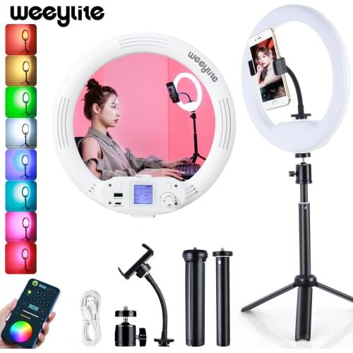Weeylite WE-9 8 inch RGB Selfie Ring LED Light with Stand Tripod phone bracket Ring Lamp for Youtube Streaming Video Photography