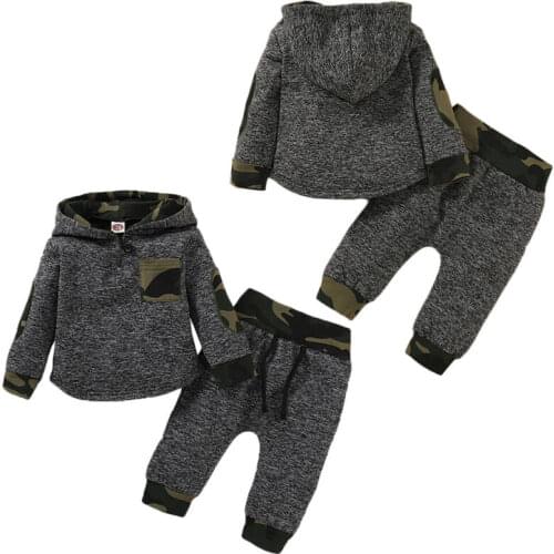 Lioraitiin 0-3Years 2Pcs Infant Baby Boy Girls Autumn Clothing Set Camo Hoodies Tracksuit Gym Outfits Top Pants Sports Set