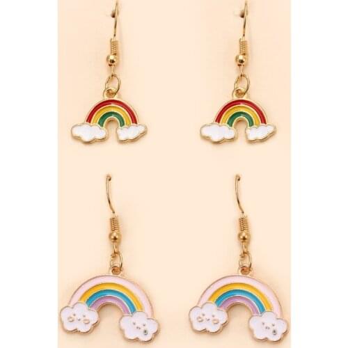 Korean Fashion Rainbow Cloud Earrings for Women Cute Gold Metal Hanging Drop Earrings Jewelry Accessories Womens Earring Gifts