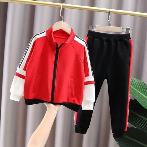 Spring And Autumn Childrens Fashion Stitching Sportswear Suit Boys And Girls Zipper Jacket + Pants Two-Piece Suit Baby Clothes