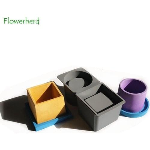 DIY Square Round Silicone Mold Clay Molds for Concrete Cement Flower Pot Mold Resin Molds Double Layer Plaster Succulent Mould