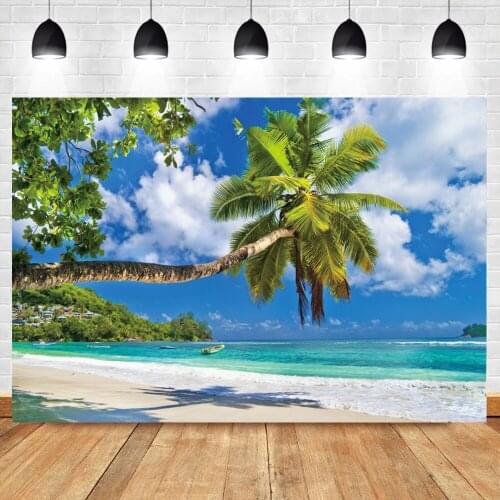 Laeacco Summer Background For Photography Beach Plam Tree Tropical Seaside Scenic Photozone Photo Backdrop Photo Studio Photocal