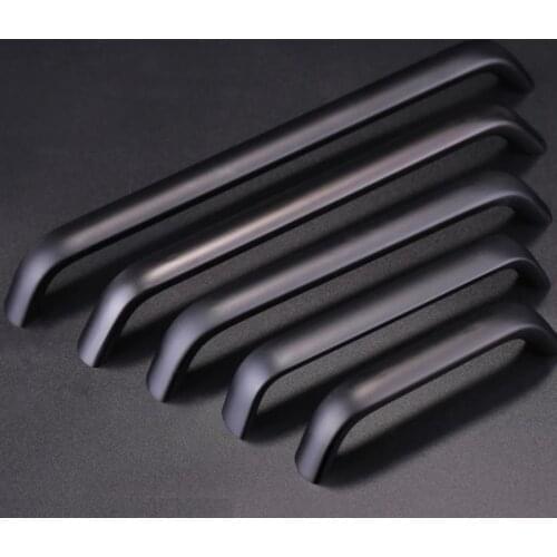 LCH Hole Pitch 64 96 128 160 224mm Matte Black Finish Aluminium Alloy Cabinet Handle Black Drawer Pull European Style
