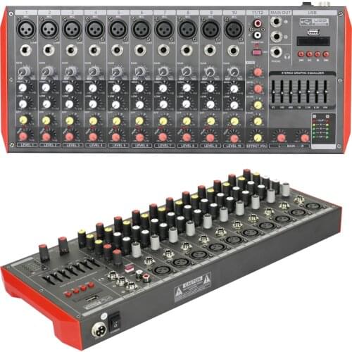 Best MG12 12 Channel USB 48V Phantom Gain EQ TAPE Bluetooth Sound Mixing Audio Console Mixer For Studio Stage Live