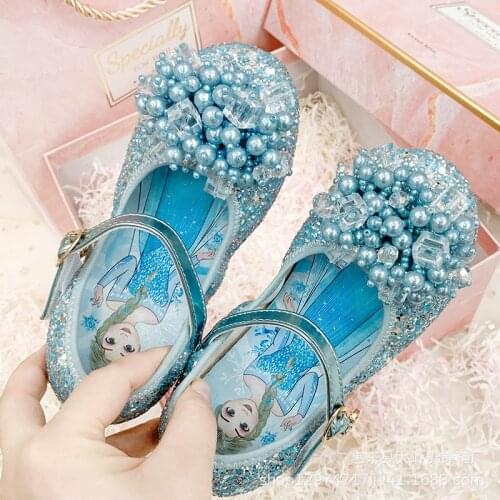 Disney girls small leather shoes new princess shoes children sandals Korean fashion Frozen crystal casual shoes