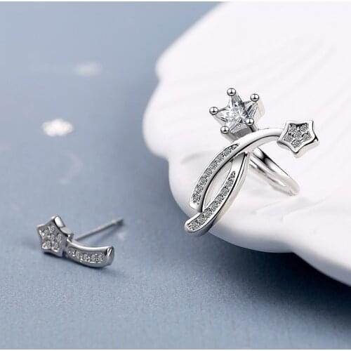 Cute Lovely Star Asymmetrical Clip Earrings For Women CZ Stone Geometric Piercing Earring Stud Accessory Exquisite Jewelry Gifts