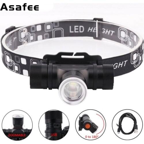 Dropshipping Mini Headlamp Headlight XML T6 LED ZOOM Flashlight Torch Camping Fishing Headlamp lantern With Battery and Charger