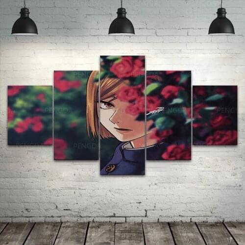 Wall Art Kugisaki Nobara Canvas Painting Modular Jujutsu Kaisen Poster Home Decor 5 Panel Japan Animation Pictures Bedroom Frame