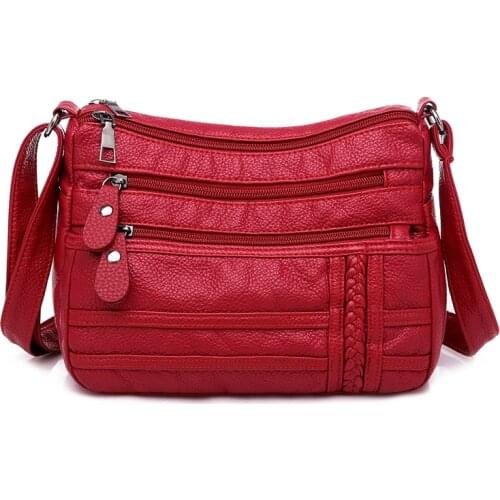 NIGEDU Casual Women messenger bags Large capacity Soft PU leather Multiple zip pocket female shoulder bag Mother gift Sling bag