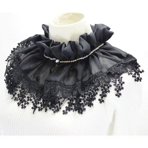 New Chiffon Lace Shawl Victoria Collar tie accessories bead Clothes Accessories Peter pan Sweater decorative Houndstooth wool