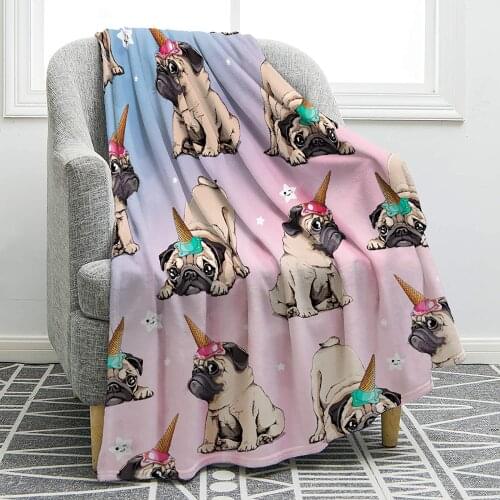 Pug Throw Blanket Lightweight Cozy Warm Print Dog Blankets for Bed Couch Kids Youth Gift