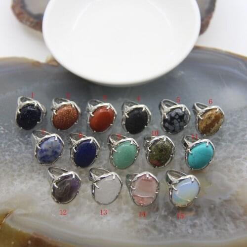 Oval Natural Quartz Crystal Adjustable Rings,Cabochon Healing Energy Gems Rings Jewelry Gift,Womens Party Finger Rings