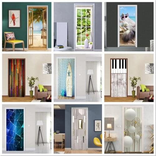 Sand Beach Outside Door Sticker Vinyl Waterproof Decorative Poster Cupboard Door Renovation 3D Mural Bedroom Home Decor Decal
