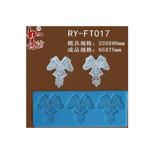 Ry-ft017 Food grade silicone mould 22x9cm flower bow sugar lace mat decoration for cupcake baking ware sugar craft mold